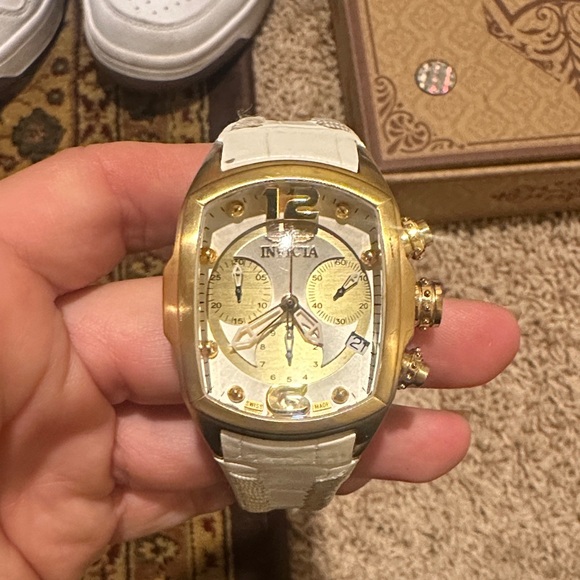 Invicta Gold Dial with White Strap Watch - Picture 1 of 4